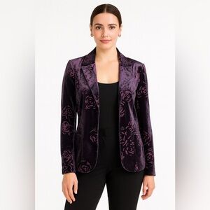 Jones New York Purple Velvet Burnout Blazer | Rose Floral Pattern | Size 4